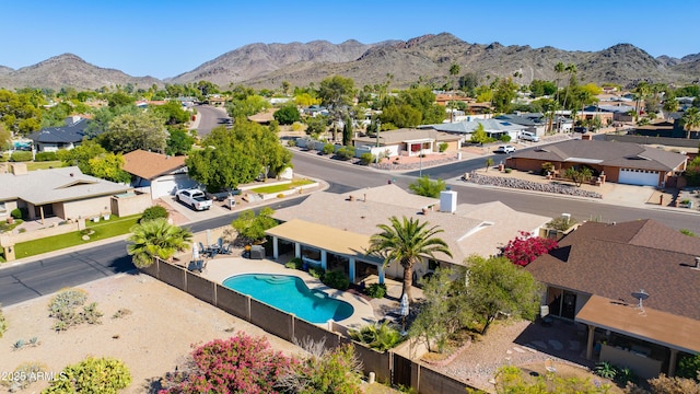 bird's eye view with a residential view and a mountain view