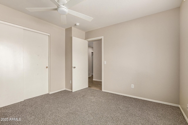 125 N 22nd Pl Unit 53, Mesa, AZ 85213 - unfurnished bedroom with carpet floors, a closet, ceiling fan, and baseboards