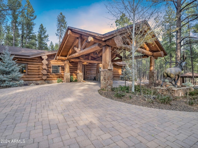 view of log home