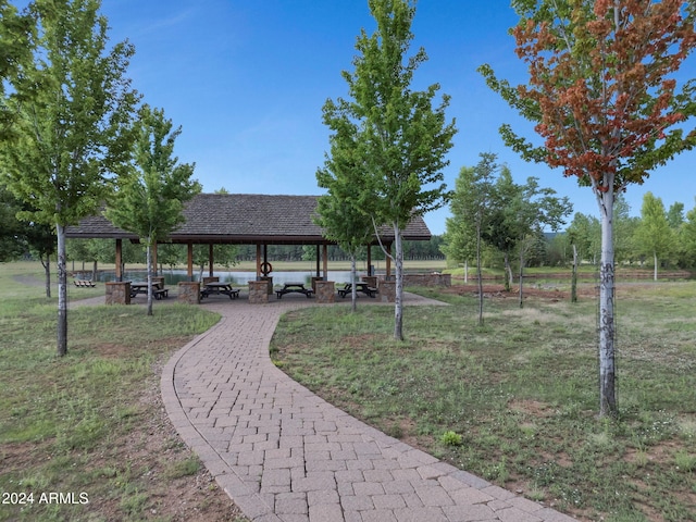 view of community with a gazebo and a lawn