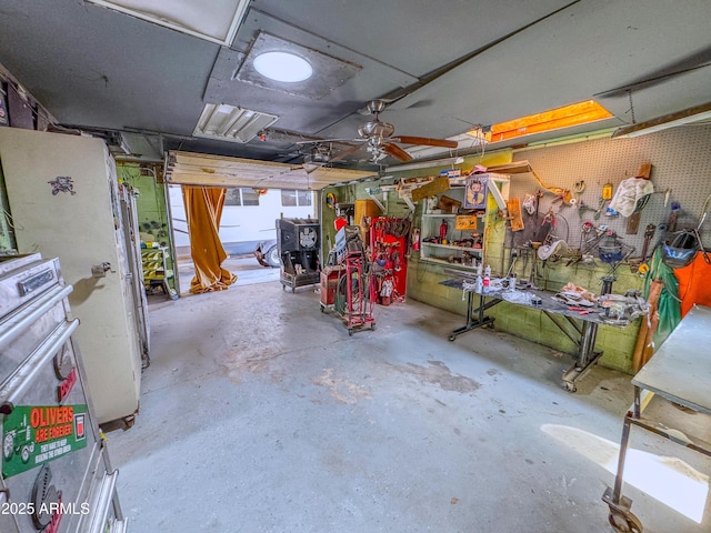 garage featuring a workshop area