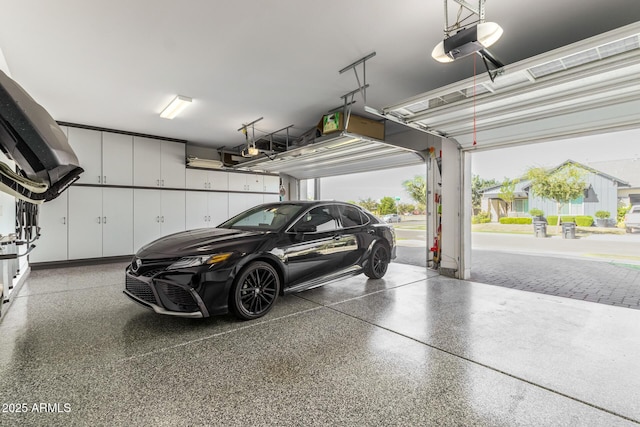 garage with a garage door opener