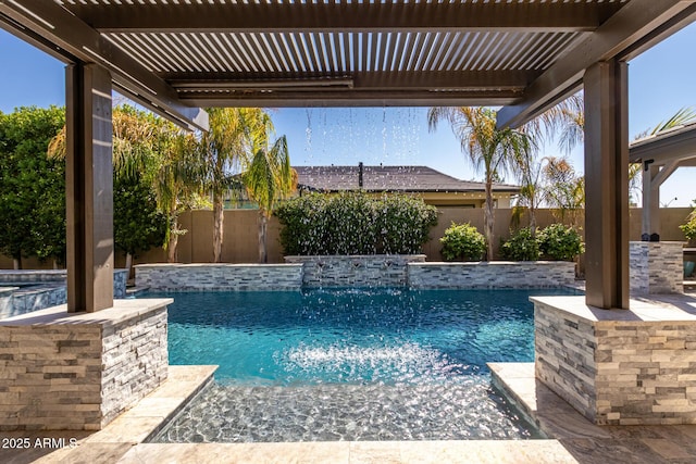 view of swimming pool featuring a pergola and pool water feature