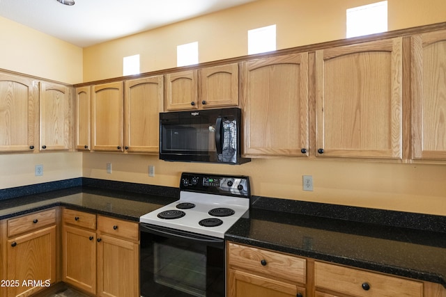 kitchen with plenty of natural light, range with electric stovetop, and light brown cabinets