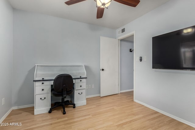 5601 W Whitten St, Chandler, AZ 85226 - unfurnished office featuring baseboards, a ceiling fan, light wood-type flooring, and visible vents