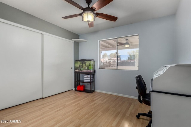5601 W Whitten St, Chandler, AZ 85226 - office area featuring baseboards, ceiling fan, and wood finished floors