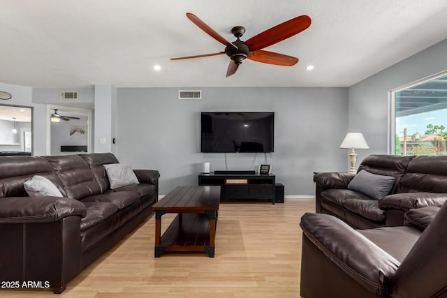 5601 W Whitten St, Chandler, AZ 85226 - living area with visible vents, a ceiling fan, light wood-style flooring, and recessed lighting
