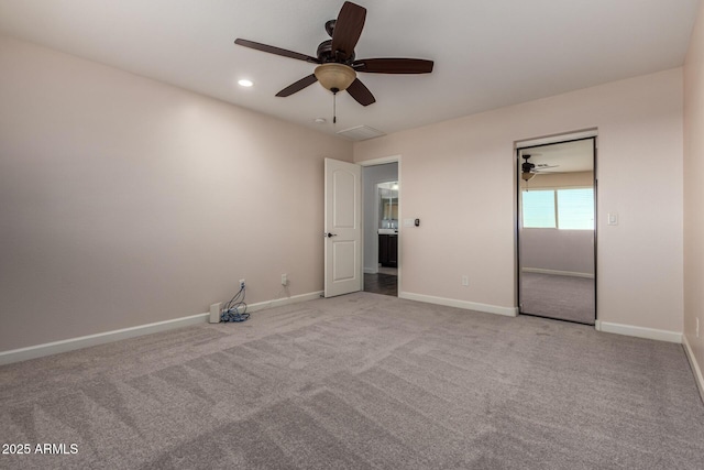 6632 W Saguaro Park Ln, Glendale, AZ 85310 - unfurnished bedroom with baseboards, light colored carpet, recessed lighting, and ceiling fan