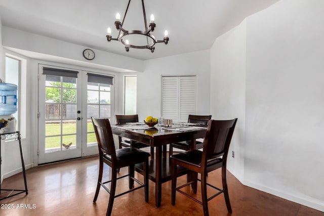 161 S Maple St, Chandler, AZ 85226 - dining space featuring french doors, a chandelier, and baseboards
