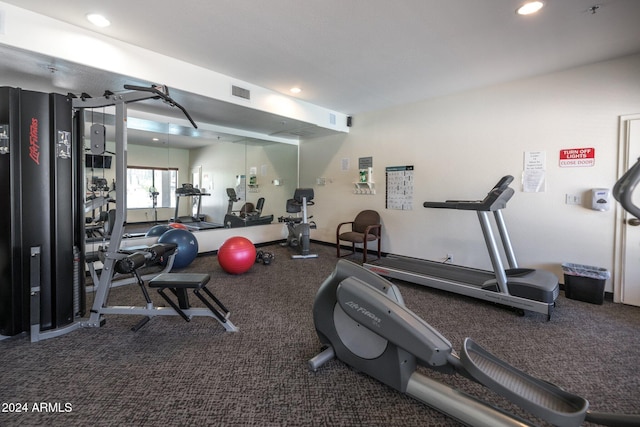 workout area with recessed lighting and visible vents