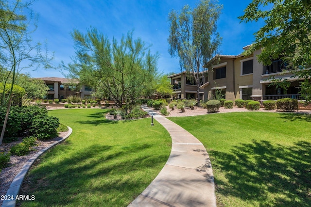 view of property's community featuring a lawn