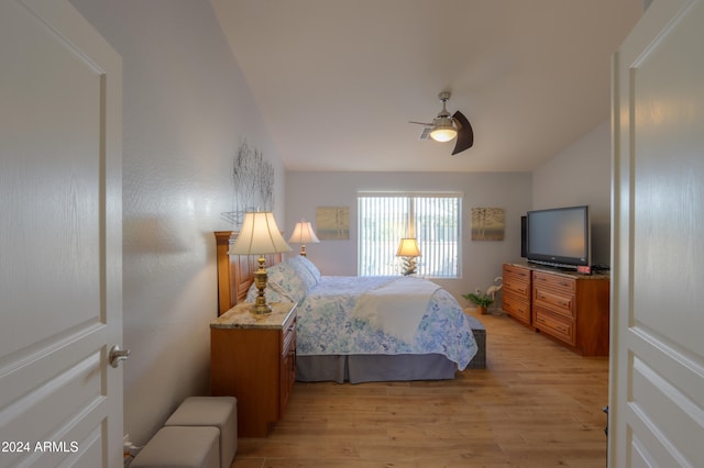 bedroom featuring ceiling fan and light hardwood / wood-style floors