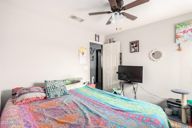 bedroom featuring visible vents and a ceiling fan