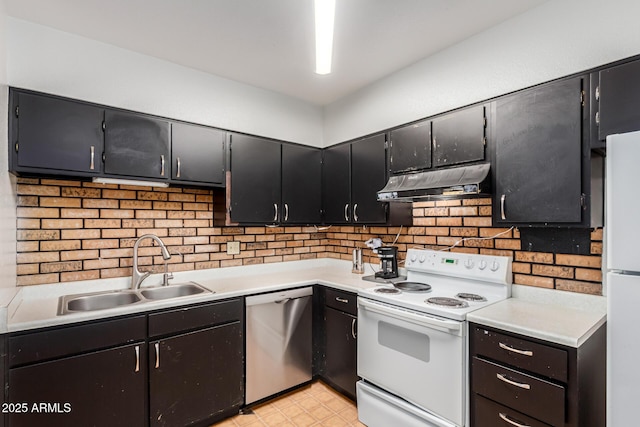 830 S Dobson Rd Unit 86, Mesa, AZ 85202 - kitchen featuring white appliances, under cabinet range hood, light countertops, and decorative backsplash