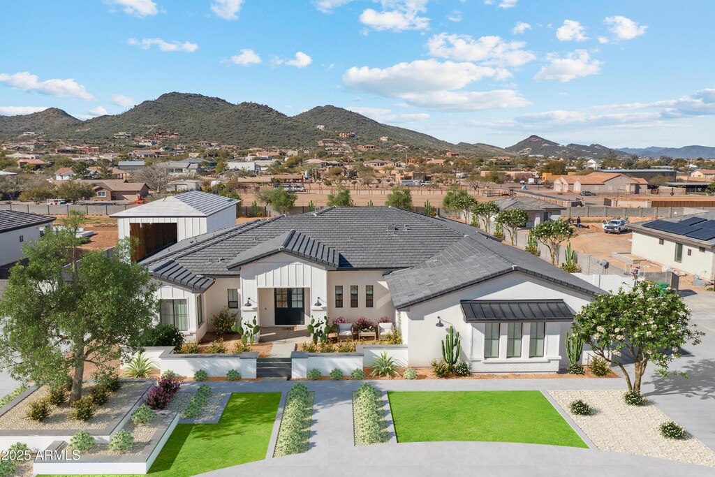 1620 W Butte Canyon Rd, Phoenix, AZ 85086 - rear view of house featuring a mountain view, a residential view, stucco siding, and a tile roof