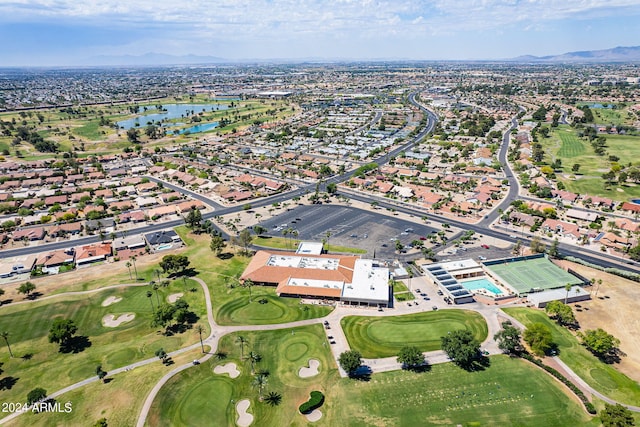 bird's eye view with a water and mountain view