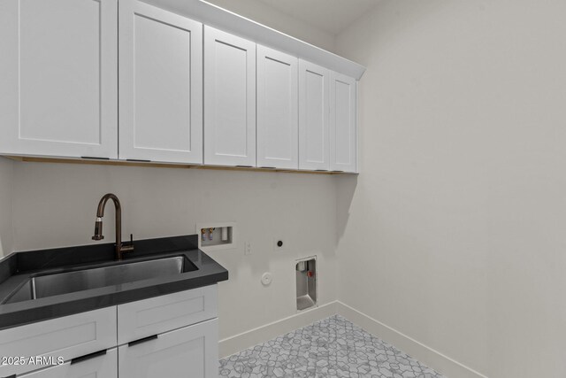 34256 S State Route 89th Hwy, Wickenburg, AZ 85390 - laundry area with hookup for an electric dryer, hookup for a gas dryer, cabinet space, washer hookup, and baseboards