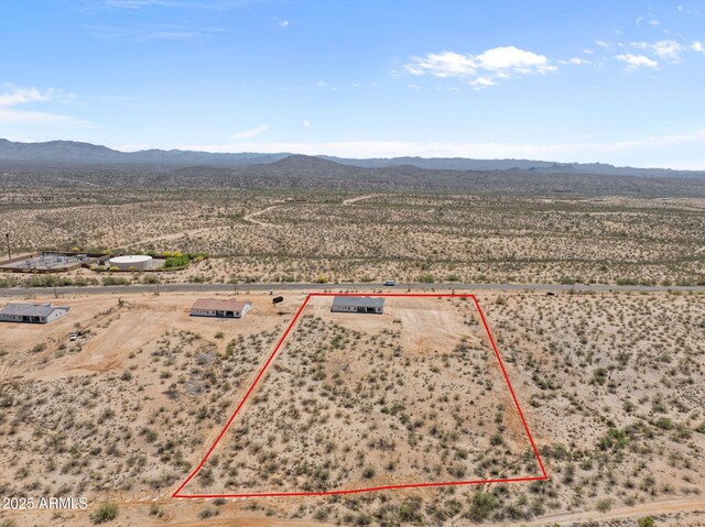 34256 S State Route 89th Hwy, Wickenburg, AZ 85390 - view of rural area featuring a desert landscape, mountains, and property boundaries highlighted