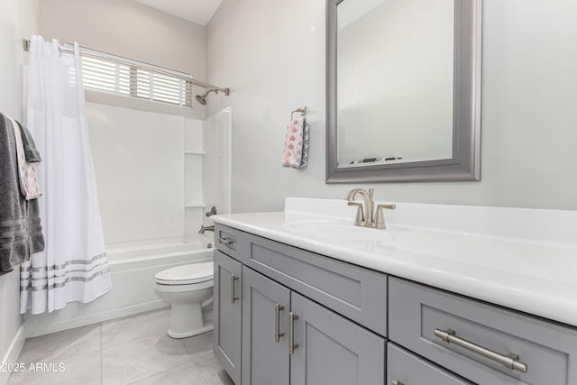 full bathroom featuring tile patterned flooring, vanity, toilet, and shower / bath combo