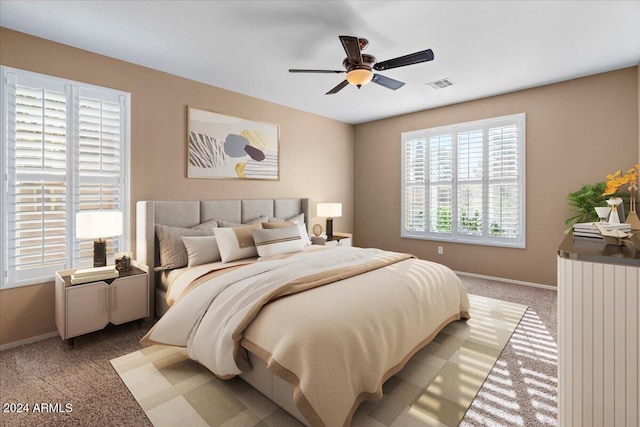 bedroom with carpet flooring and ceiling fan