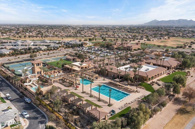 bird's eye view with a mountain view