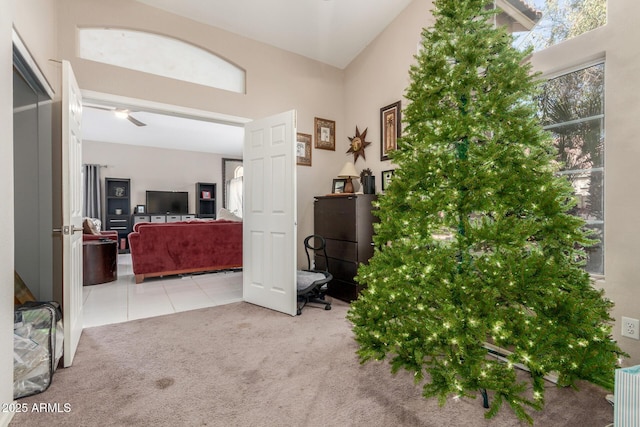 interior space featuring light colored carpet