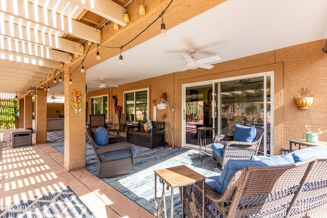 view of patio featuring ceiling fan and an outdoor hangout area