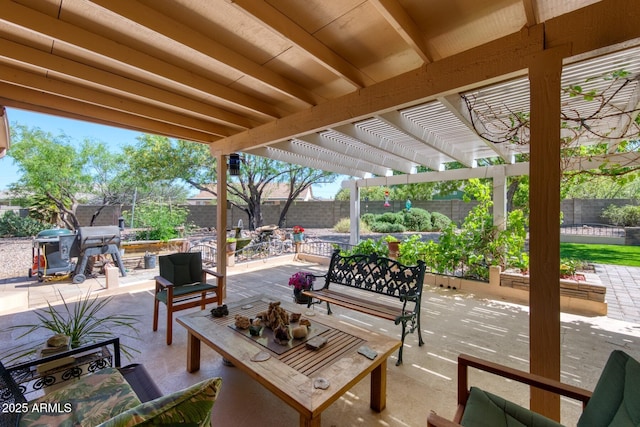 view of patio featuring a fenced backyard and a pergola