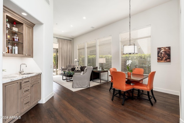 dining room featuring dark hardwood / wood-style flooring and wet bar