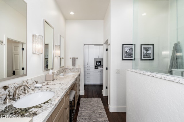 bathroom featuring vanity and wood-type flooring