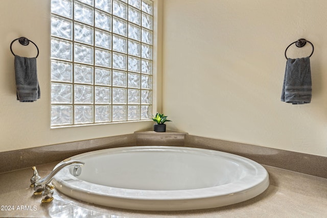 bathroom with a garden tub and a healthy amount of sunlight