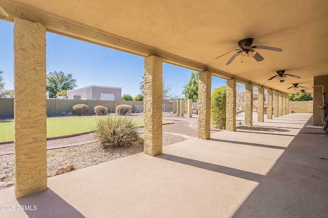 view of patio / terrace featuring ceiling fan