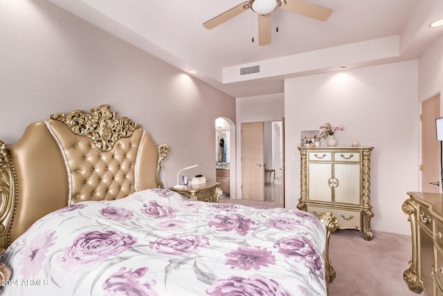 bedroom featuring ceiling fan and carpet floors