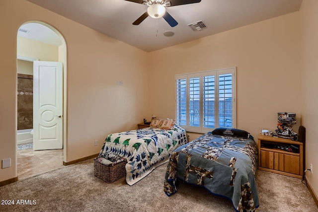 bedroom featuring carpet flooring and ceiling fan