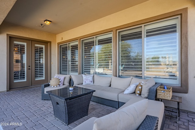 view of patio / terrace with french doors and an outdoor hangout area