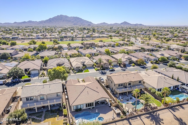 drone / aerial view with a mountain view