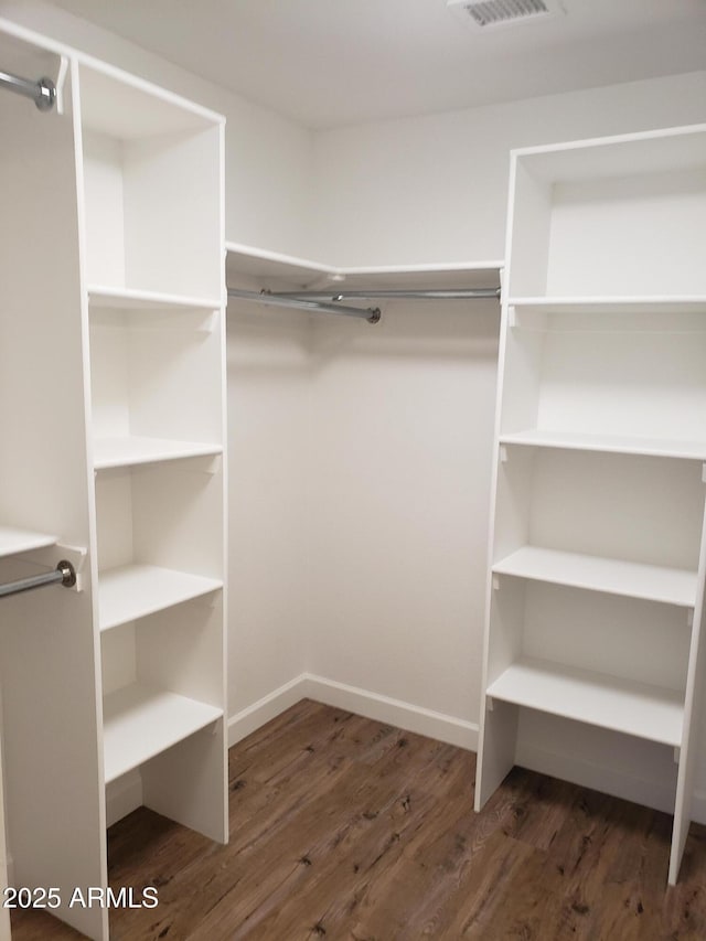 walk in closet featuring dark hardwood / wood-style flooring