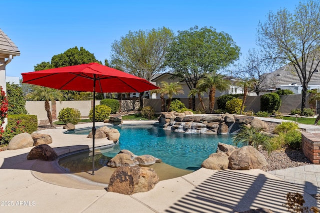 view of pool featuring a fenced backyard and a fenced in pool