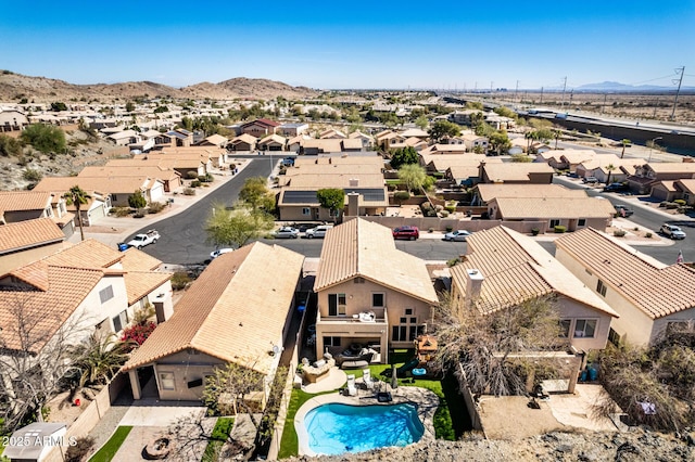 aerial view featuring a residential view and a mountain view