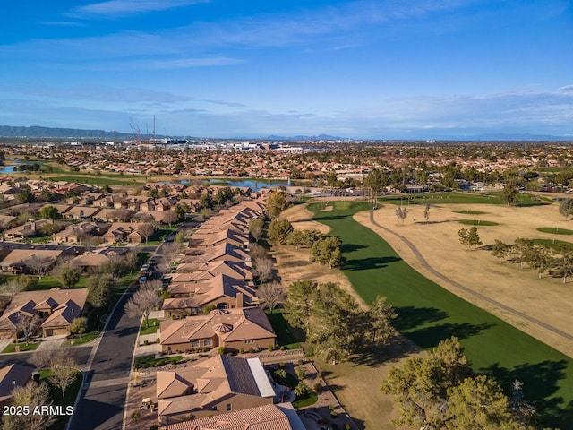 bird's eye view featuring a residential view and view of golf course