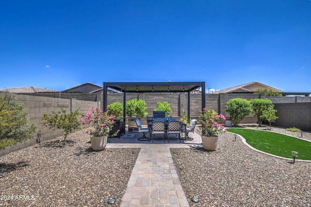 view of yard featuring a fenced backyard and a patio