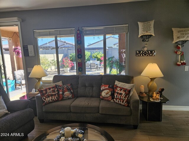 living room featuring baseboards and wood finished floors