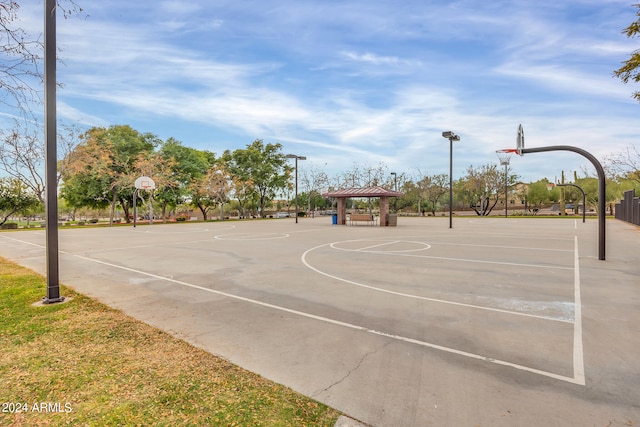 view of sport court featuring a gazebo