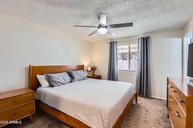 1718 W Voltaire Ave, Phoenix, AZ 85029 - bedroom featuring a textured ceiling, light carpet, ceiling fan, and baseboards