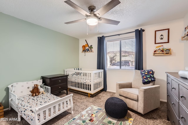1718 W Voltaire Ave, Phoenix, AZ 85029 - bedroom featuring carpet floors, a textured ceiling, ceiling fan, and baseboards