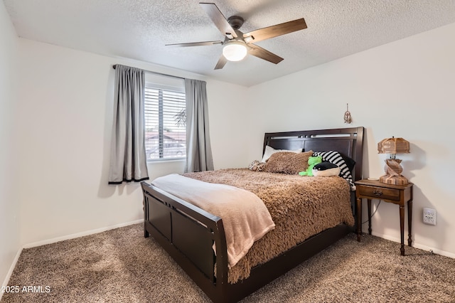 1718 W Voltaire Ave, Phoenix, AZ 85029 - bedroom with carpet, a textured ceiling, a ceiling fan, and baseboards