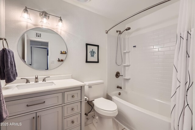 1718 W Voltaire Ave, Phoenix, AZ 85029 - bathroom featuring shower / bath combination with curtain, toilet, and vanity