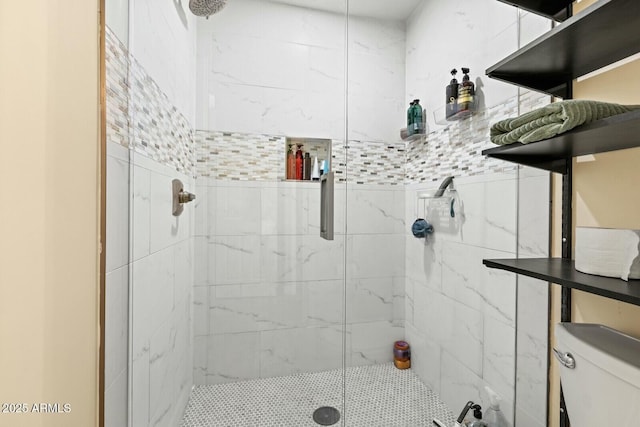 bathroom featuring toilet and a stall shower