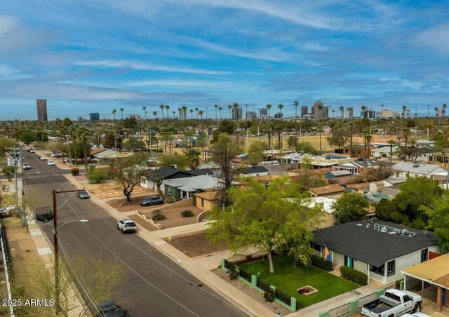 drone / aerial view with a city view