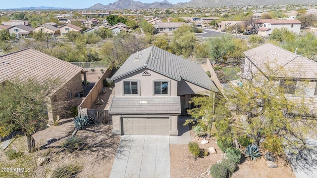 bird's eye view featuring a residential view and a mountain view